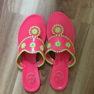 Pink and green jack rogers